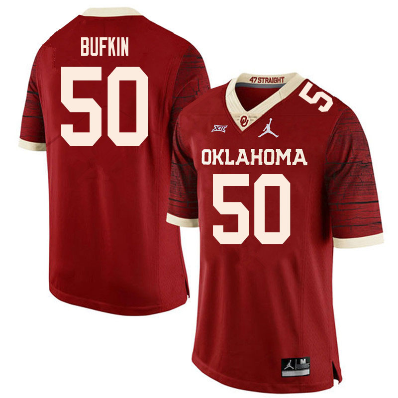 Men #50 Hayes Bufkin Oklahoma Sooners College Football Jerseys Sale-Retro - Click Image to Close